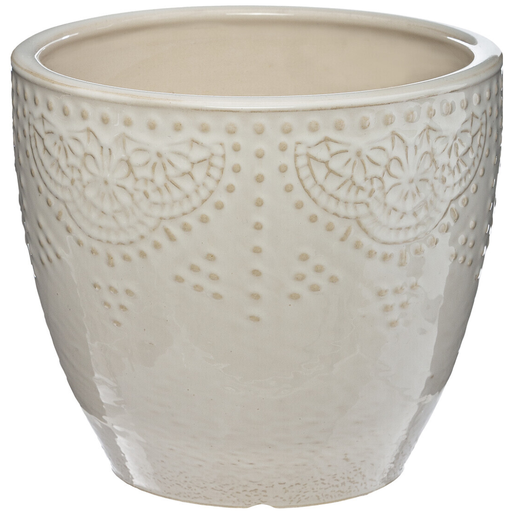 [173791-BB] Ivory Embossed Planter 6in
