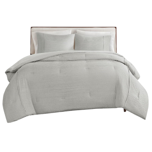 [174173-BB] Apollo Striped Seersucker King Comforter Set Grey 3 pc