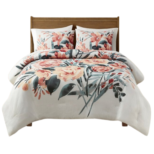 [174188-BB] Dahlia 3 Piece Floral Cotton Queen Comforter Set