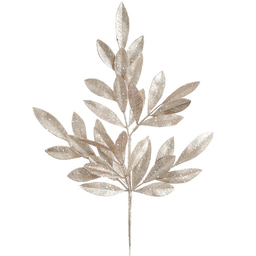 [174406-BB] Glittered Bay Leaf Spray Champagne 24in