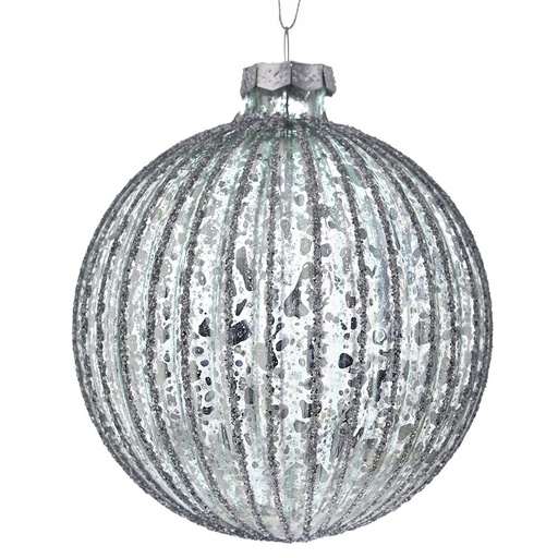 [174430-BB] Silver Blue Glass Ball Ornament 4in