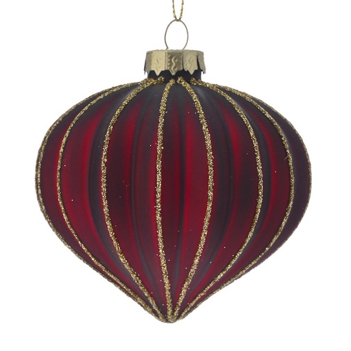 [174432-BB] Red Glass Tear Ornament with Gold lines 4in