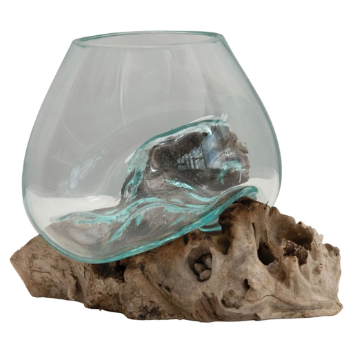 [174682-BB] Glass Planter on Wood Base 7in