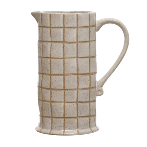 [174698-BB] Checkered Stoneware Pitcher 8.25in
