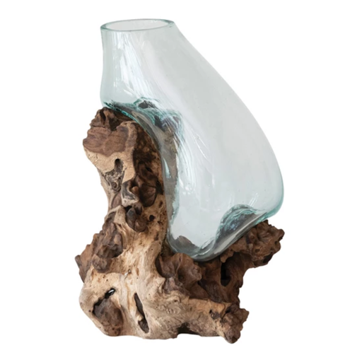 [174709-BB] Glass Vase on Wood Base 15in