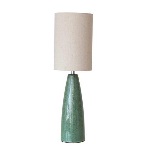 [174710-BB] Green Ceramic Lamp with Linen Shade 27in