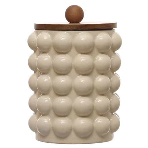 [174715-BB] Hobnail Stoneware Canister With Wood Top 8.25in