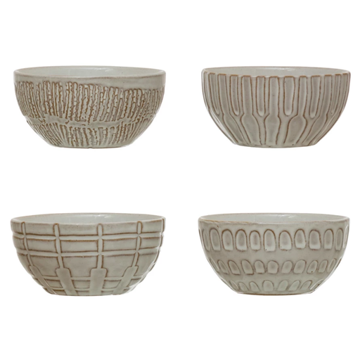 [174738-BB] Stoneware Debossed Bowl 4in Assorted