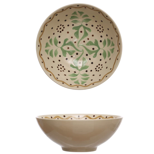 [174753-BB] Topanga Hand-Painted Green Serving Bowl 7.5in