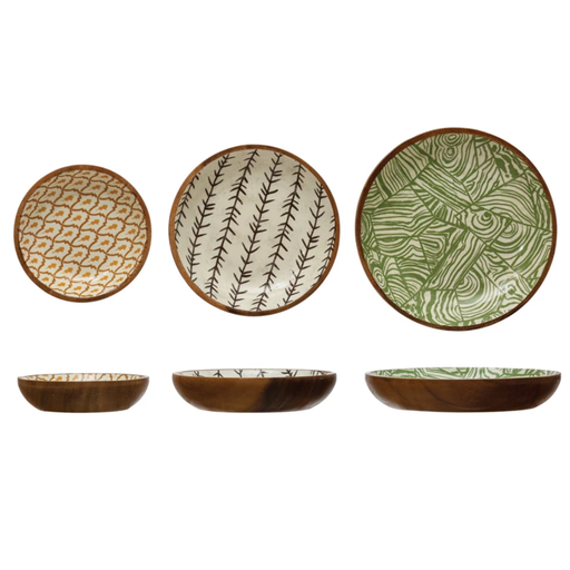 [174760-BB] Verdant Enameled Acacia Wood Bowls