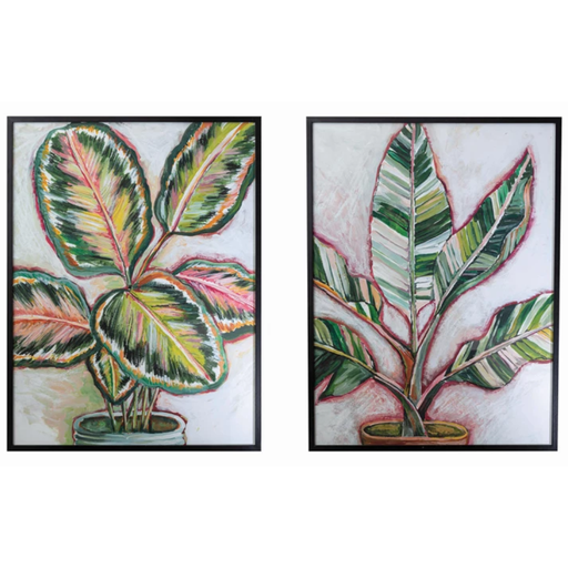 [174767-BB] Wood Framed Glass Wall Décor with Botanicals 36x48in