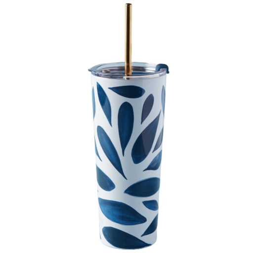 [174893-BB] Lenox Blue Bay Leaf Print Insulated Tumbler 
