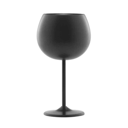 [174929-BB] Metal Balloon Wine Glass Black 12oz