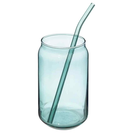 [175280-BB] Can Glass With Straw Blue
