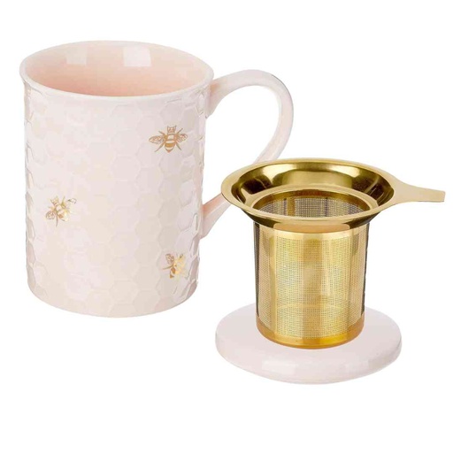 [175397-BB] Annette Honeycomb Ceramic Tea Mug & Infuser