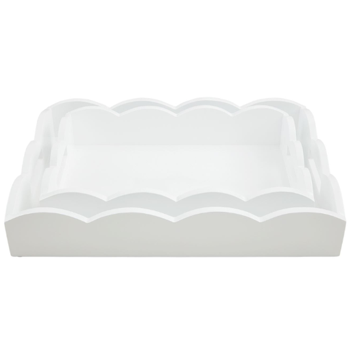 [175828-BB] Scallop Nested Lacquer Tray White 10x15in
