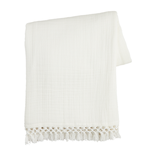 [175852-BB] Muslin Throw With Macrame Border Cream 60x50in