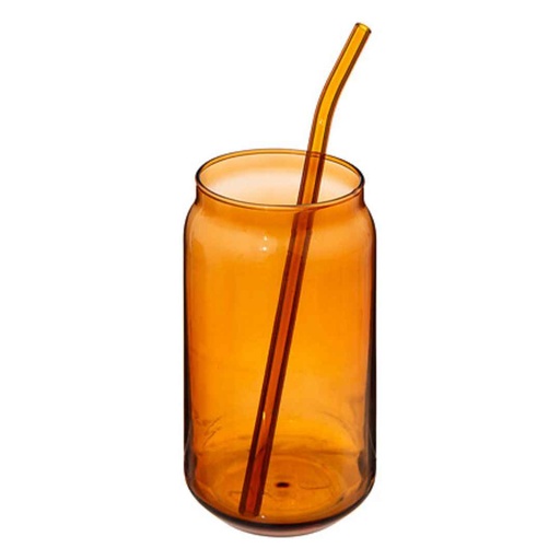 [176520-BB] Can Glass With Straw Amber