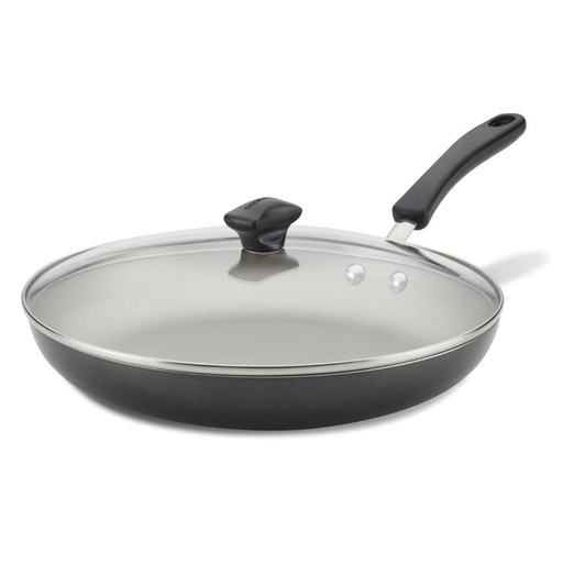 [176574-BB] Farberware Aluminum Nonstick Skillet with Lid Pewter 12in