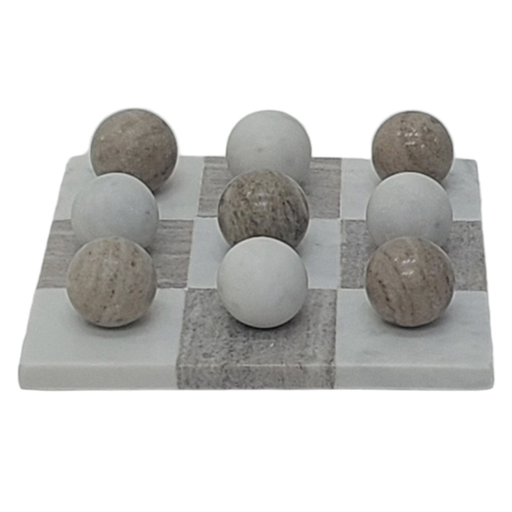 [176729-BB] Marble Tic Tac Toe White Beige 9in