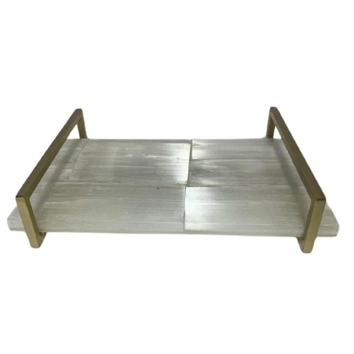 [176736-BB] Selenite Tray Gold Handles 14in