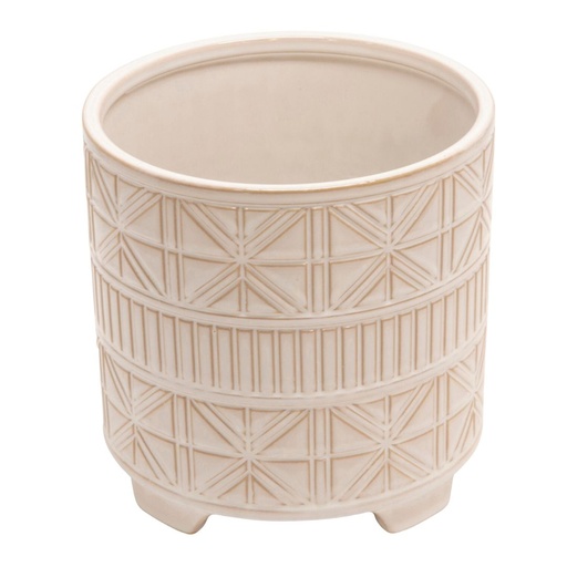 [176747-BB] Ceramic Abstract Footed Planter White 9in