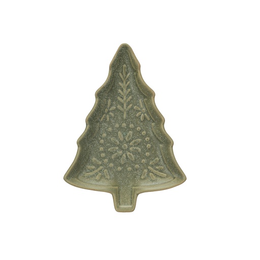 [176993-BB] Stoneware Tree Shaped Plate Matte Reactive Glaze Green
