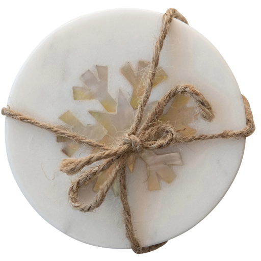[177002-BB] Marble Coasters with Snowflake Inlay 4pc
