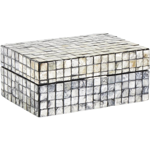 [176862-BB] Mother of Pearl Geometric Mosaic Box Grey 12in