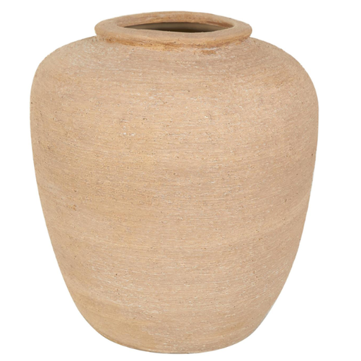 [177012-BB] Beige Ceramic Wide Textured Vase 12in