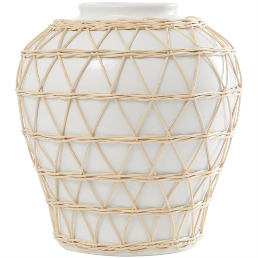 [177013-BB] Ceramic Vase With Woven Rattan Exterior 12in