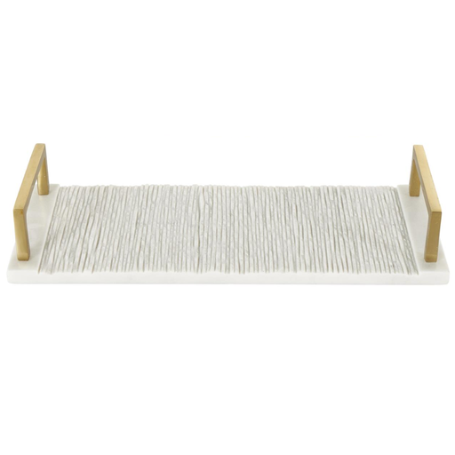 [176885-BB] Marble Textured Tray With Gold Handles 18in
