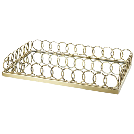 [176886-BB] Mirrored Tray With Gold Rings Frame 14in