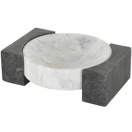 [176888-BB] Marble Geometric Tray White & Black 10in