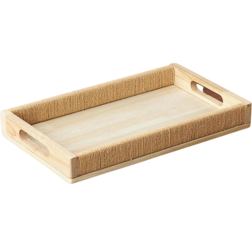 [176893-BB] Wood Tray With Rope Edges 16in