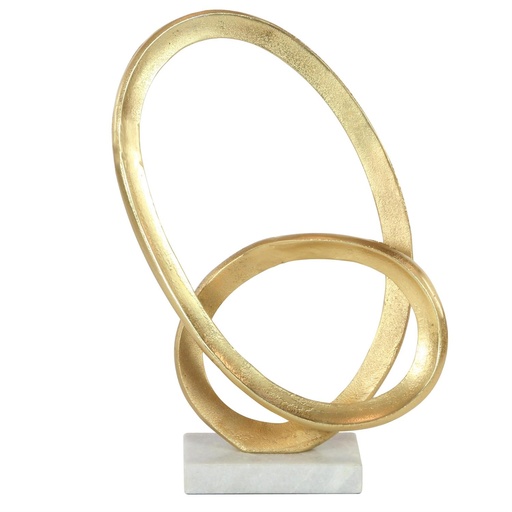 [176905-BB] Gold Metal Loop Sculpture With Marble Base 17in