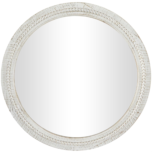 [176926-BB] Carved Wood Wall Mirror With Whitewashed Beaded Frame 36in