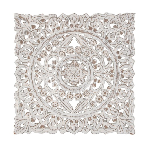 [176928-BB] Wooden Mandala Carved Wall Decor White 36in