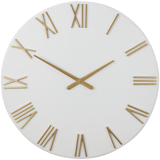 [176929-BB] White Wall Clock with Gold Hands & Numbers 31in