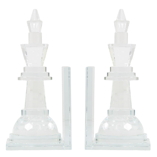 [176930-BB] Crystal Chess Bookends Set 10in