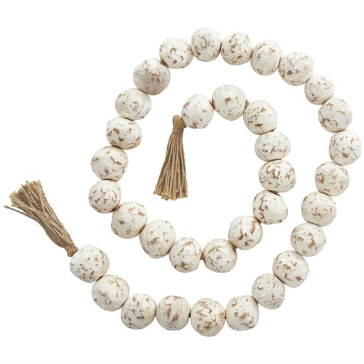 [176949-BB] Ceramic Large Distressed Beaded Garland White 62in