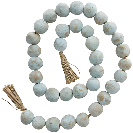 [176952-BB] Ceramic Large Distressed Beaded Garland Blue 62in
