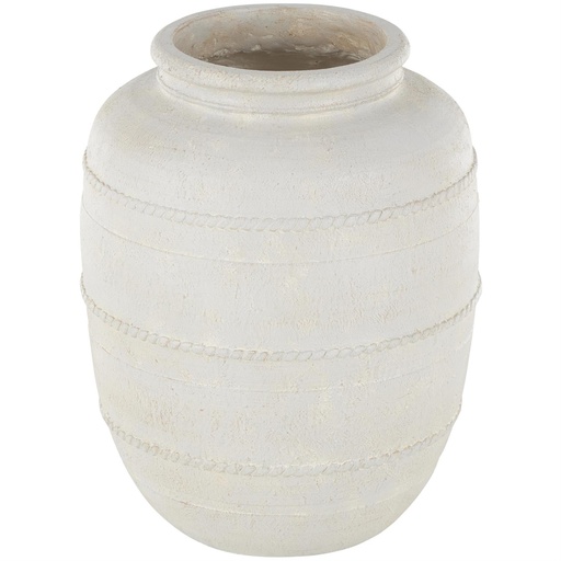 [176953-BB] Distressed Vase With Raised Braided Accents Cream 18in