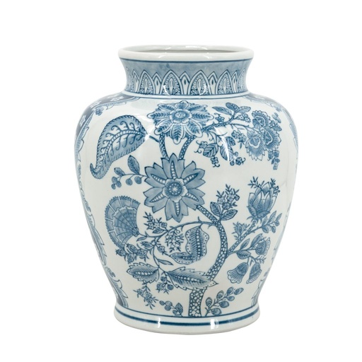 [177230-BB] Floral Vase Blue & White 11in