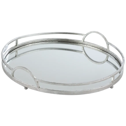 [177284-BB] Mirrored Tray Round Silver 16in