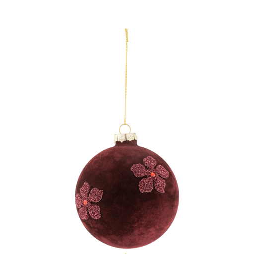 [177318-BB] Velvet Flower Ornament Burgundy 4in