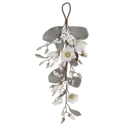 [177529-BB] Glittered Magnolia Door Swag White 30in