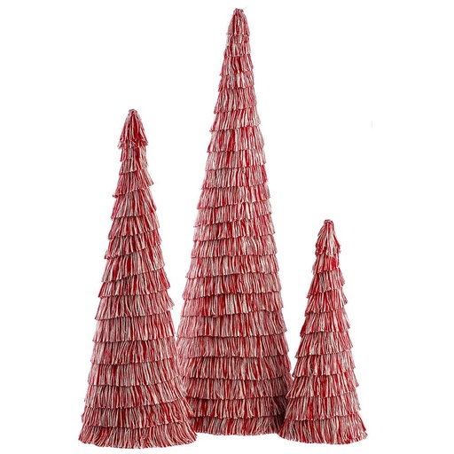 [177531-BB] Cotton Fringe Cone Topiary Red Cream 3pc 12-14in