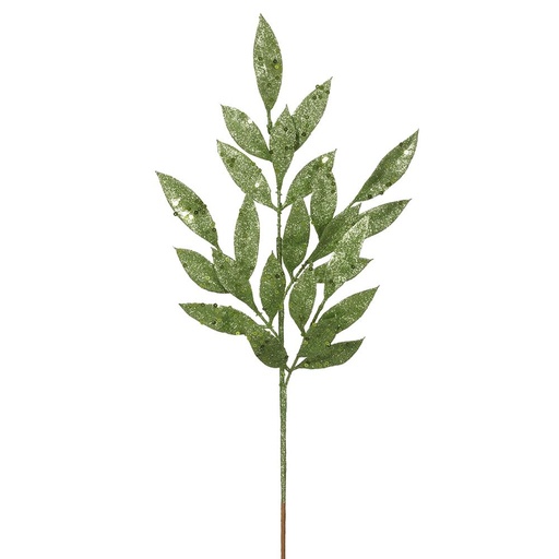 [177537-BB] Glittered Bay Leaf Spray Light Green 24in