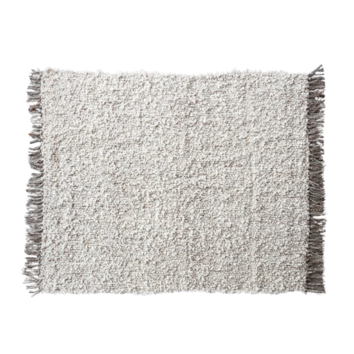 [177811-BB] Woven New Zealand Wool Blend Shag Throw With Fringe